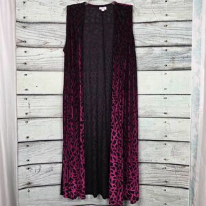 LuLaRoe Pink Black Sleeveless Duster Vest Medium